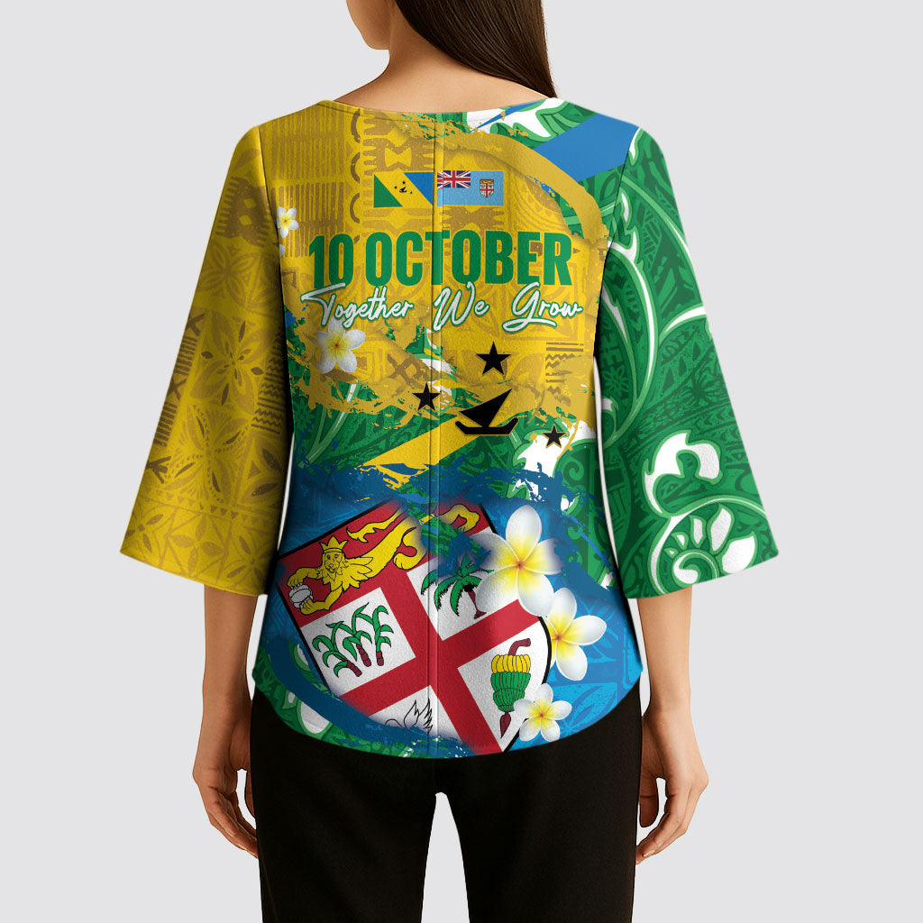 Malampa Fiji Day Kimono Sleeve Blouse 10 October Together We Grow Grunge Tapa Motifs