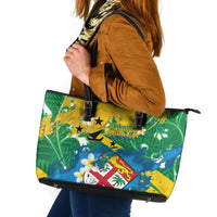 Malampa Fiji Day Leather Tote Bag 10 October Together We Grow Grunge Tapa Motifs