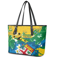 Malampa Fiji Day Leather Tote Bag 10 October Together We Grow Grunge Tapa Motifs