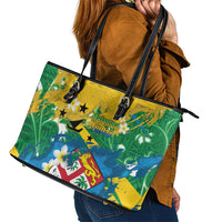 Malampa Fiji Day Leather Tote Bag 10 October Together We Grow Grunge Tapa Motifs