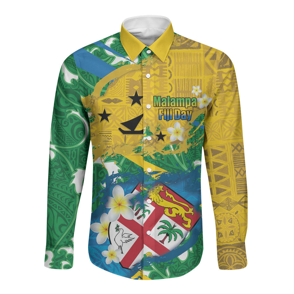 Malampa Fiji Day Long Sleeve Button Shirt 10 October Together We Grow Grunge Tapa Motifs