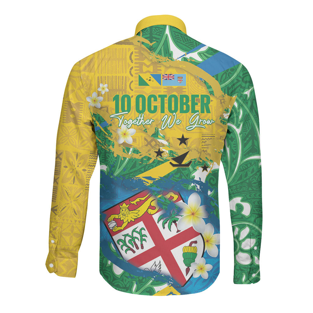 Malampa Fiji Day Long Sleeve Button Shirt 10 October Together We Grow Grunge Tapa Motifs