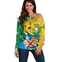 Malampa Fiji Day Off Shoulder Sweater 10 October Together We Grow Grunge Tapa Motifs