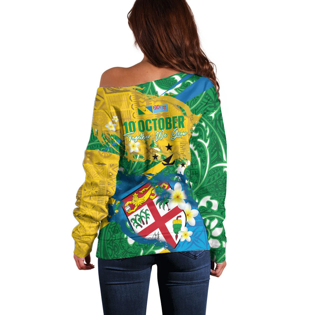 Malampa Fiji Day Off Shoulder Sweater 10 October Together We Grow Grunge Tapa Motifs