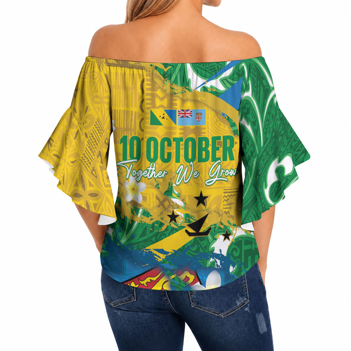 Malampa Fiji Day Off Shoulder Wrap Waist Top 10 October Together We Grow Grunge Tapa Motifs