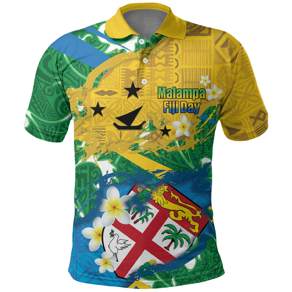 Malampa Fiji Day Polo Shirt 10 October Together We Grow Grunge Tapa Motifs