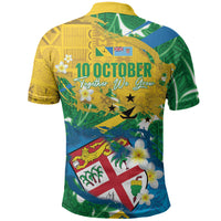 Malampa Fiji Day Polo Shirt 10 October Together We Grow Grunge Tapa Motifs