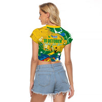 Malampa Fiji Day Raglan Cropped T Shirt 10 October Together We Grow Grunge Tapa Motifs