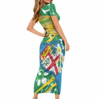 Malampa Fiji Day Short Sleeve Bodycon Dress 10 October Together We Grow Grunge Tapa Motifs