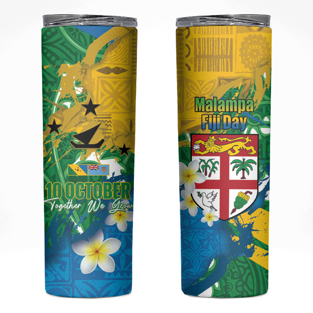 Malampa Fiji Day Skinny Tumbler 10 October Together We Grow Grunge Tapa Motifs LT14 Multicolor - Polynesian Pride