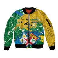 Malampa Fiji Day Sleeve Zip Bomber Jacket 10 October Together We Grow Grunge Tapa Motifs
