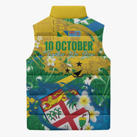 Malampa Fiji Day Sleeveless Puffer Jacket 10 October Together We Grow Grunge Tapa Motifs