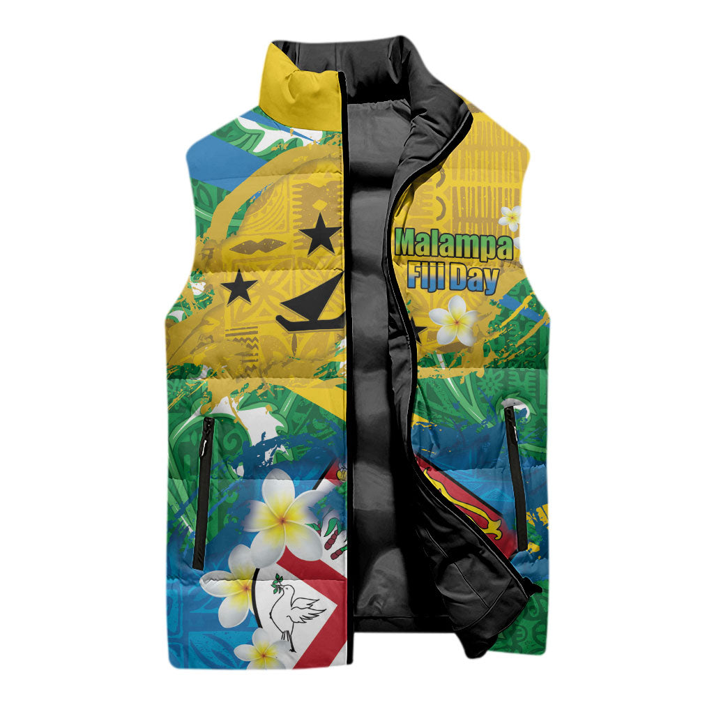 Malampa Fiji Day Sleeveless Puffer Jacket 10 October Together We Grow Grunge Tapa Motifs