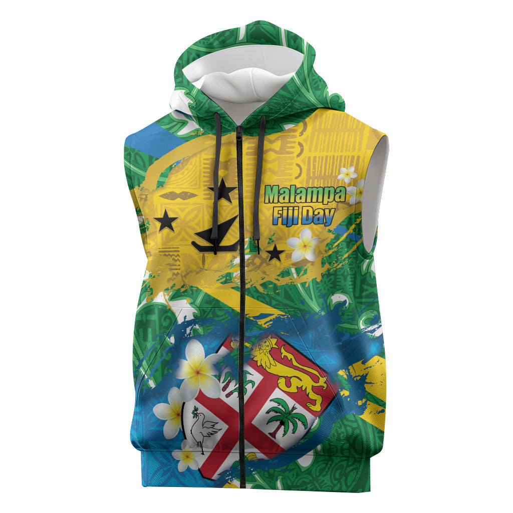Malampa Fiji Day Sleeveless Zip Hoodie 10 October Together We Grow Grunge Tapa Motifs
