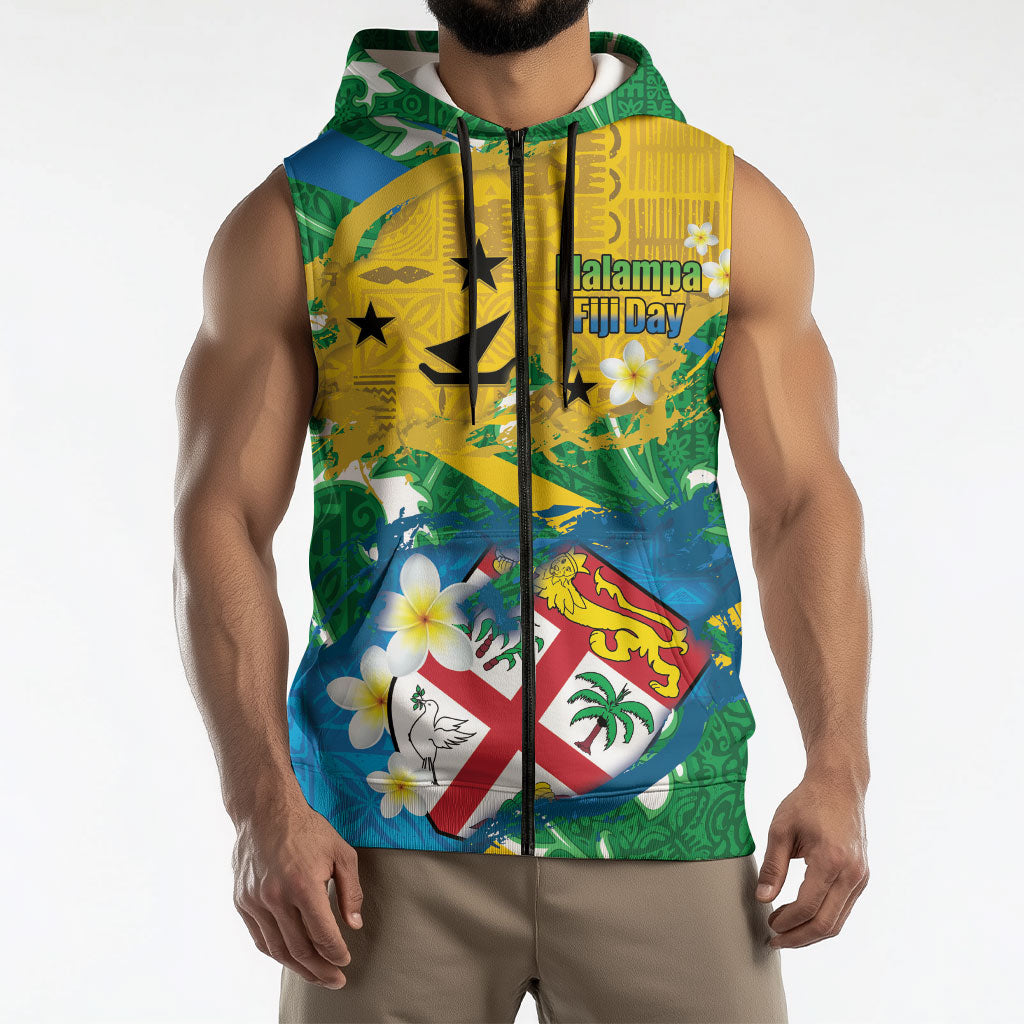 Malampa Fiji Day Sleeveless Zip Hoodie 10 October Together We Grow Grunge Tapa Motifs
