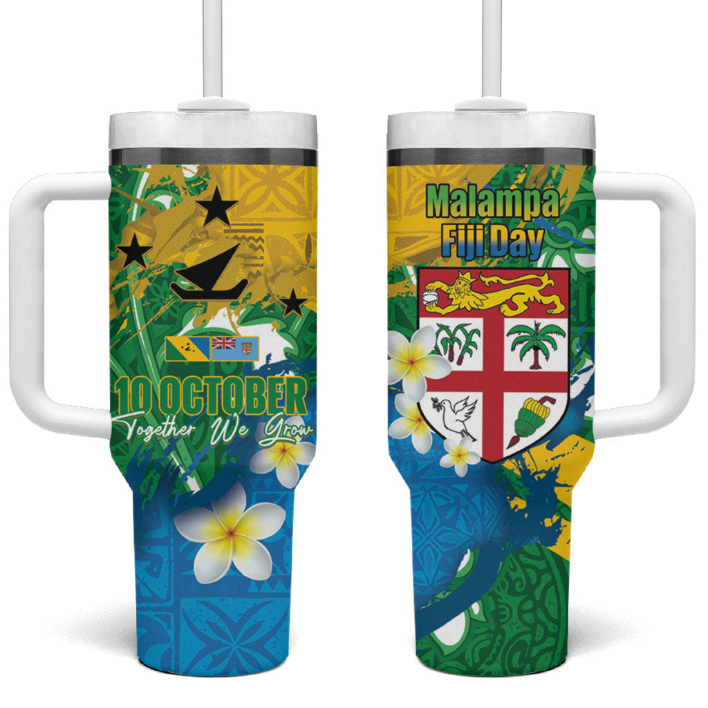 Malampa Fiji Day Tumbler With Handle 10 October Together We Grow Grunge Tapa Motifs