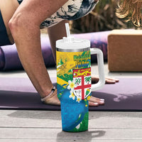 Malampa Fiji Day Tumbler With Handle 10 October Together We Grow Grunge Tapa Motifs