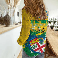 Malampa Fiji Day Women Casual Shirt 10 October Together We Grow Grunge Tapa Motifs