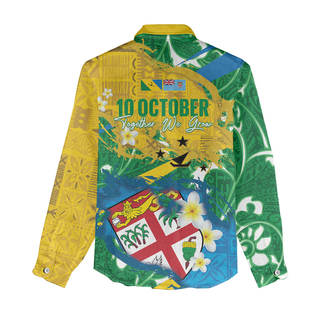 Malampa Fiji Day Women Casual Shirt 10 October Together We Grow Grunge Tapa Motifs
