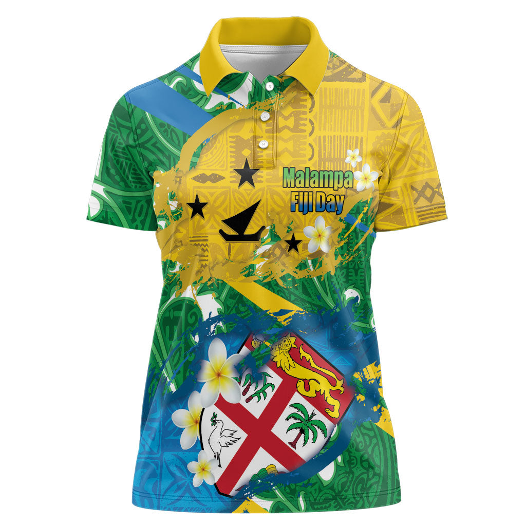 Malampa Fiji Day Women Polo Shirt 10 October Together We Grow Grunge Tapa Motifs LT14 Female Multicolor - Polynesian Pride