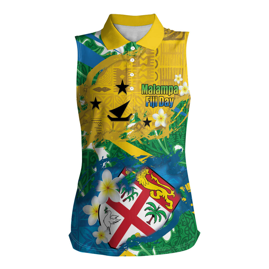 Malampa Fiji Day Women Sleeveless Polo Shirt 10 October Together We Grow Grunge Tapa Motifs
