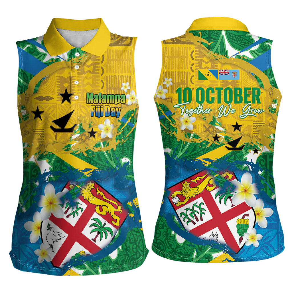 Malampa Fiji Day Women Sleeveless Polo Shirt 10 October Together We Grow Grunge Tapa Motifs