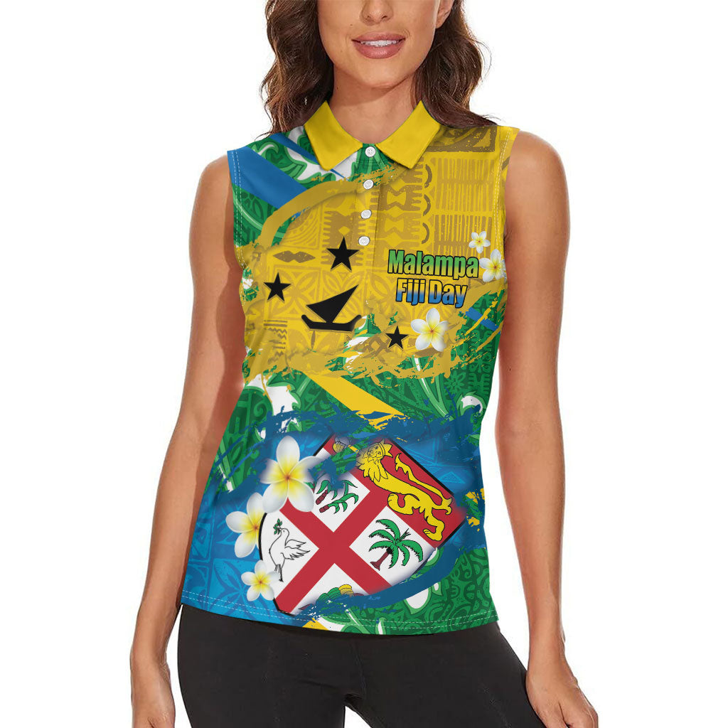 Malampa Fiji Day Women Sleeveless Polo Shirt 10 October Together We Grow Grunge Tapa Motifs