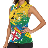 Malampa Fiji Day Women Sleeveless Polo Shirt 10 October Together We Grow Grunge Tapa Motifs