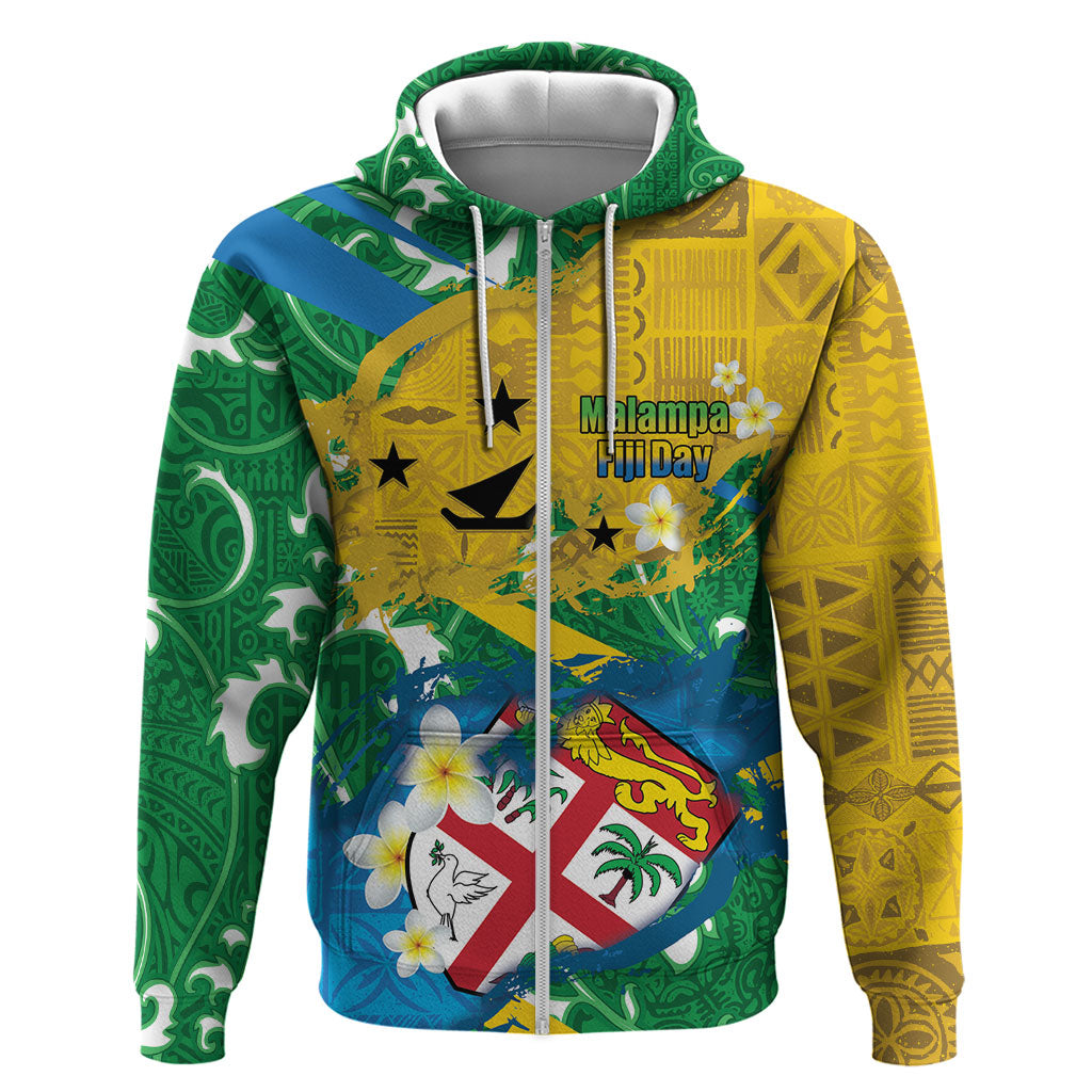 Malampa Fiji Day Zip Hoodie 10 October Together We Grow Grunge Tapa Motifs