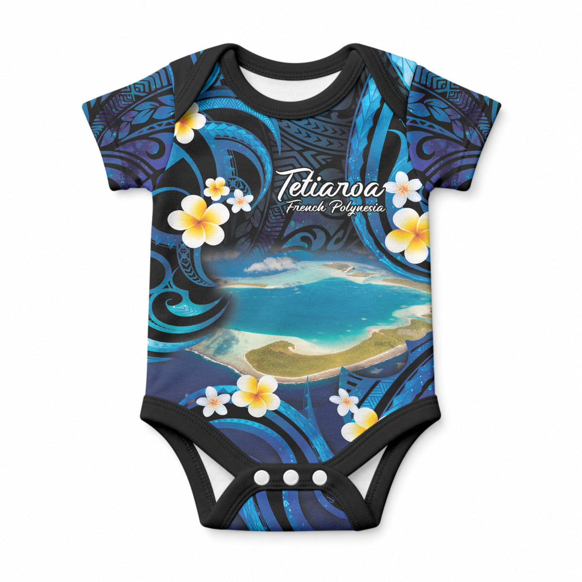 French Polynesia Tetiaroa Atoll Baby Onesie Polynesian Curves Style LT14 Blue - Polynesian Pride