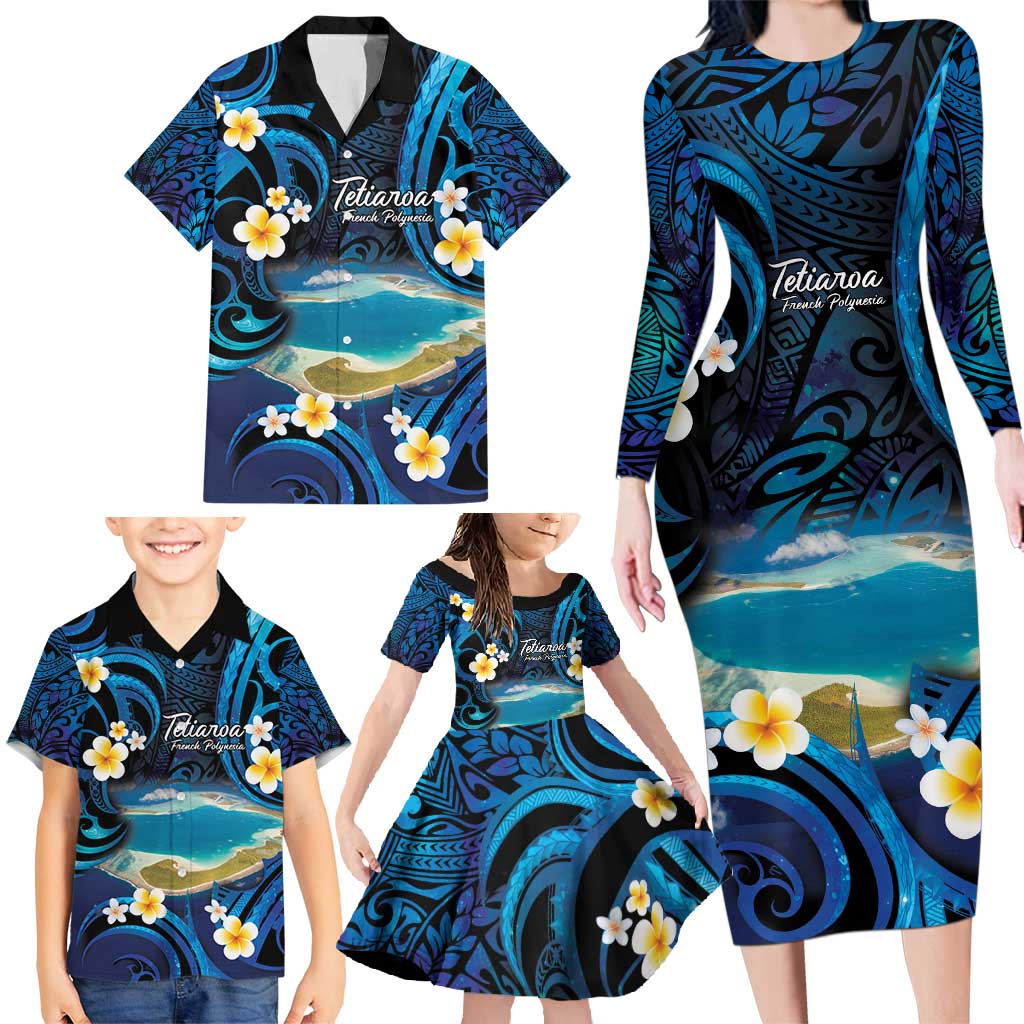 French Polynesia Tetiaroa Atoll Family Matching Long Sleeve Bodycon Dress and Hawaiian Shirt Polynesian Curves Style LT14 - Polynesian Pride