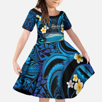 French Polynesia Tetiaroa Atoll Family Matching Mermaid Dress and Hawaiian Shirt Polynesian Curves Style LT14 Daughter's Dress Blue - Polynesian Pride
