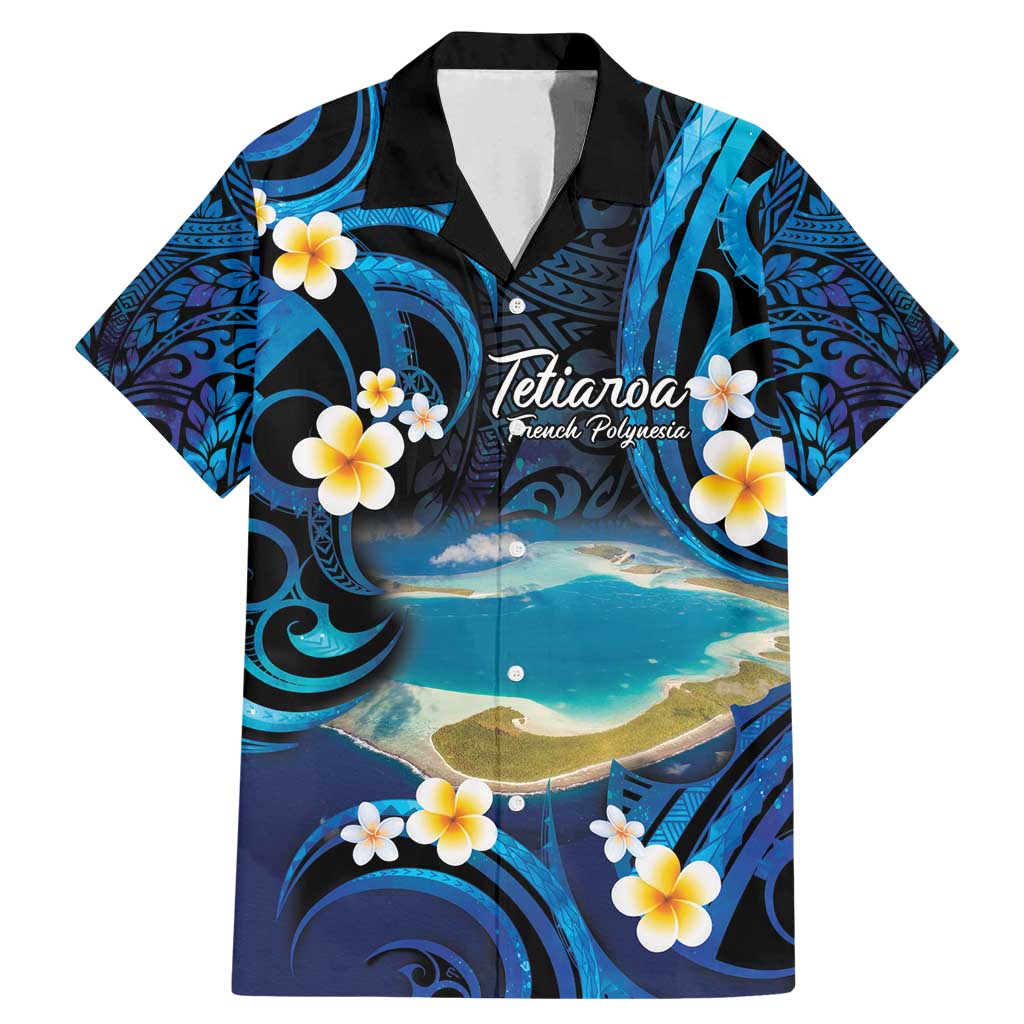 French Polynesia Tetiaroa Atoll Family Matching Mermaid Dress and Hawaiian Shirt Polynesian Curves Style LT14 Dad's Shirt - Short Sleeve Blue - Polynesian Pride