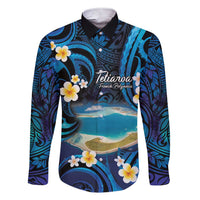 French Polynesia Tetiaroa Atoll Family Matching Short Sleeve Bodycon Dress and Hawaiian Shirt Polynesian Curves Style LT14 Dad's Shirt - Long Sleeve Blue - Polynesian Pride
