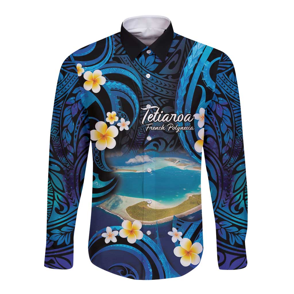 French Polynesia Tetiaroa Atoll Long Sleeve Button Shirt Polynesian Curves Style