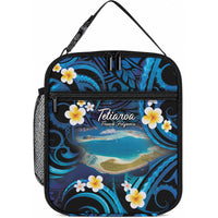 French Polynesia Tetiaroa Atoll Lunch Bag Polynesian Curves Style LT14 10.2 × 8.3 × 4.3 inch Blue - Polynesian Pride