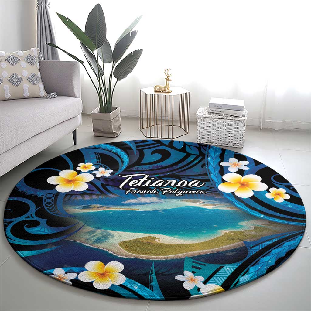 French Polynesia Tetiaroa Atoll Round Carpet Polynesian Curves Style