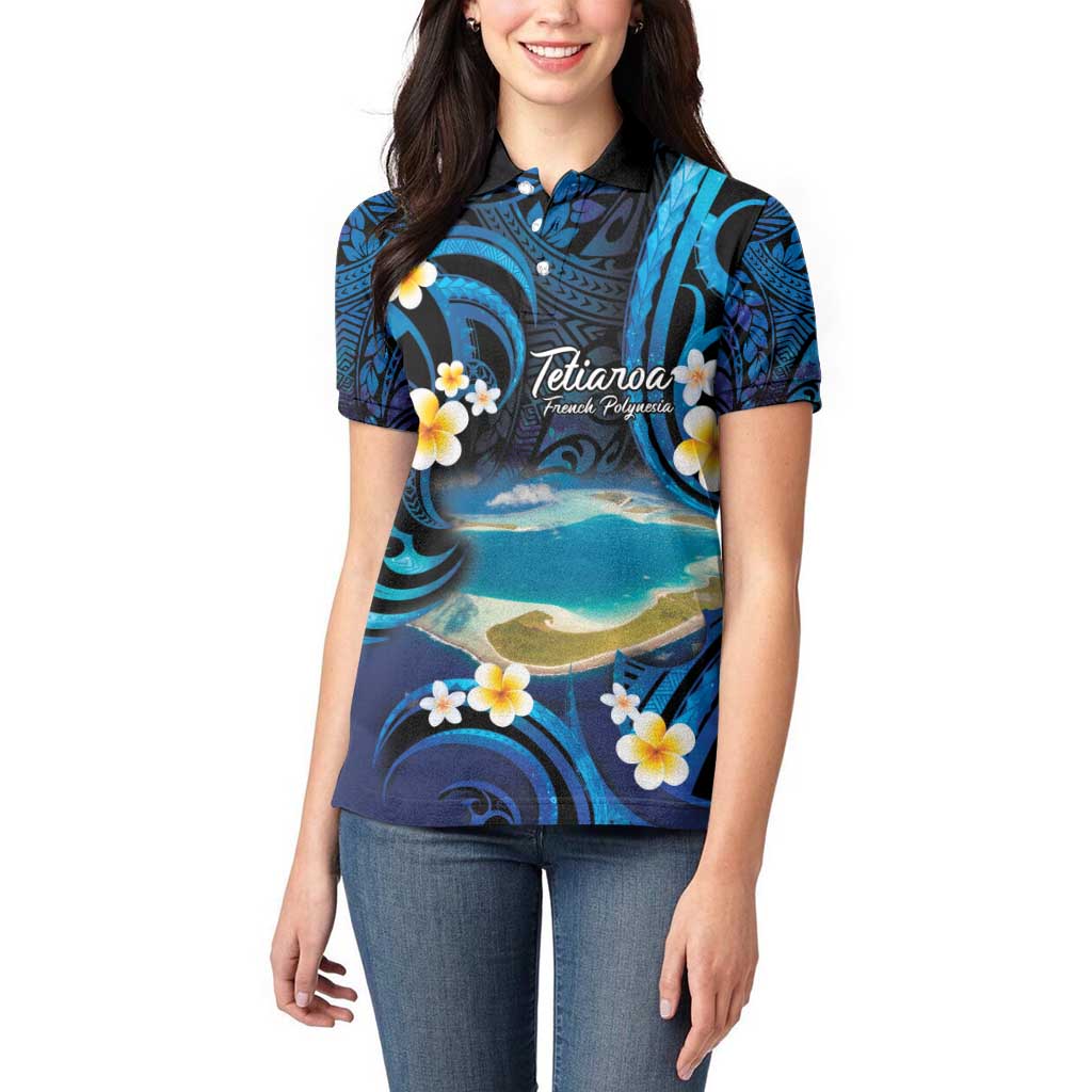 French Polynesia Tetiaroa Atoll Women Polo Shirt Polynesian Curves Style