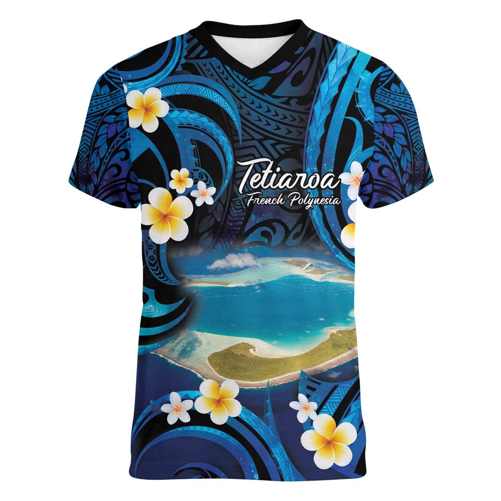 French Polynesia Tetiaroa Atoll Women V-Neck T-Shirt Polynesian Curves Style