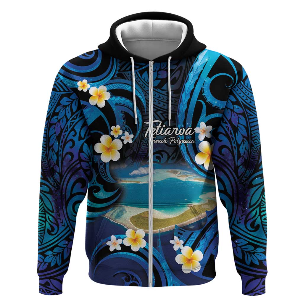 French Polynesia Tetiaroa Atoll Zip Hoodie Polynesian Curves Style