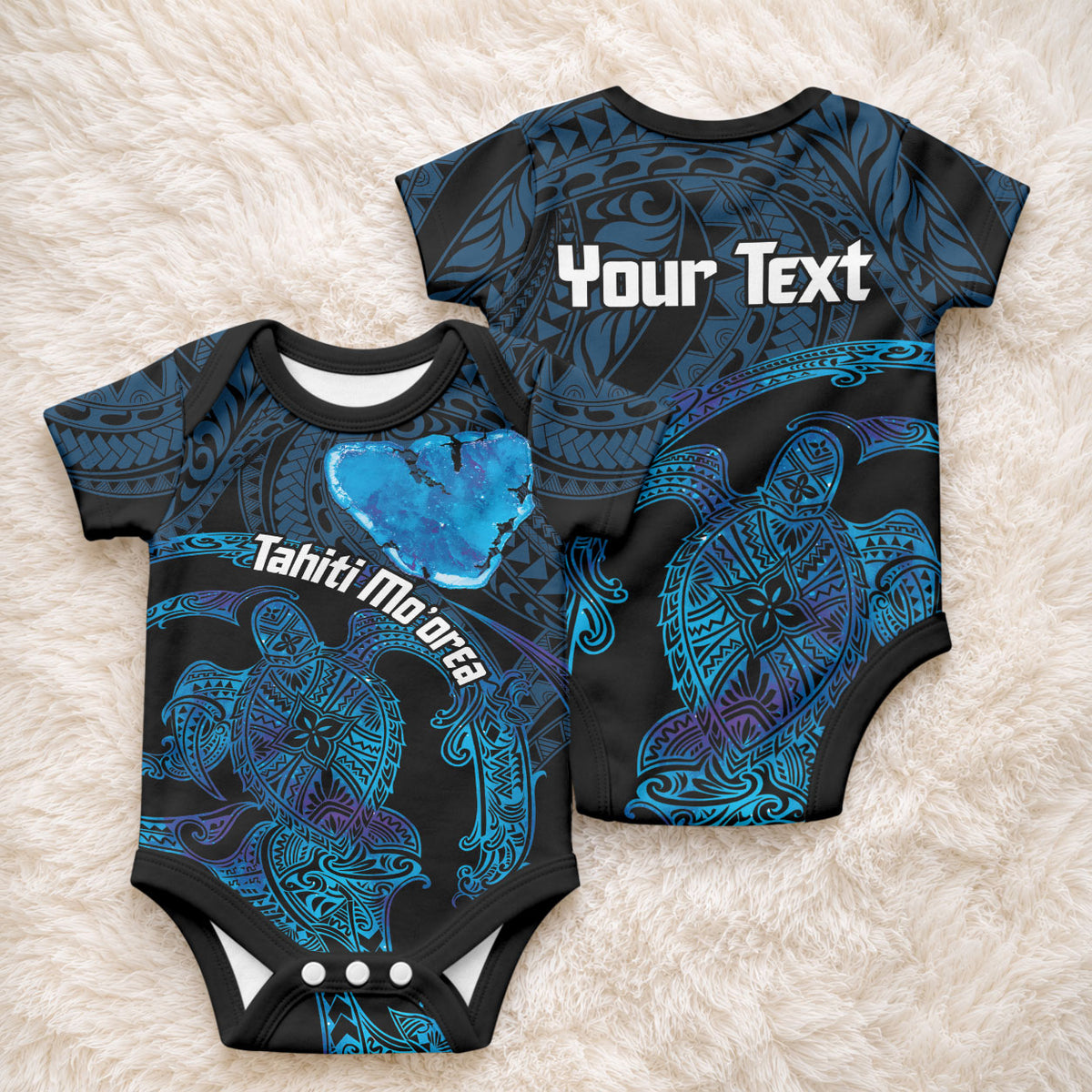 Personalised Tahiti Moorea Atoll Baby Onesie Polynesian Sea Turtle LT14 - Polynesian Pride