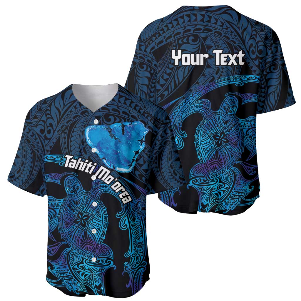Personalised Tahiti Moorea Atoll Baseball Jersey Polynesian Sea Turtle