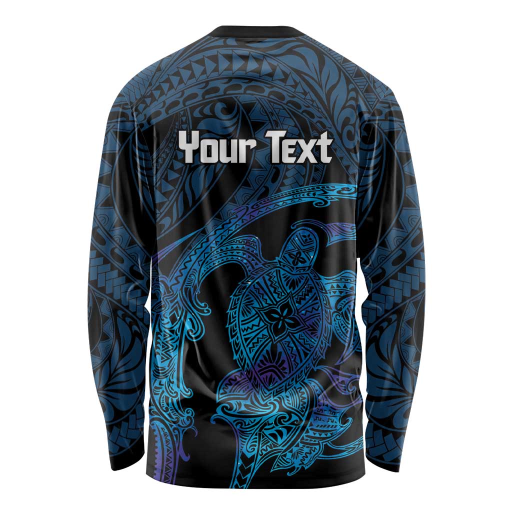 Personalised Tahiti Moorea Atoll Long Sleeve Shirt Polynesian Sea Turtle
