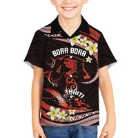 Personalised Tahiti Bora Bora Family Matching Puletasi and Hawaiian Shirt Manta Rays With Polynesian Plumeria LT14 Son's Shirt Red - Polynesian Pride