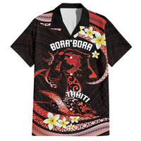 Personalised Tahiti Bora Bora Family Matching Short Sleeve Bodycon Dress and Hawaiian Shirt Manta Rays With Polynesian Plumeria LT14 Dad's Shirt - Short Sleeve Red - Polynesian Pride
