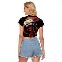 Personalised Tahiti Bora Bora Raglan Cropped T Shirt Manta Rays With Polynesian Plumeria