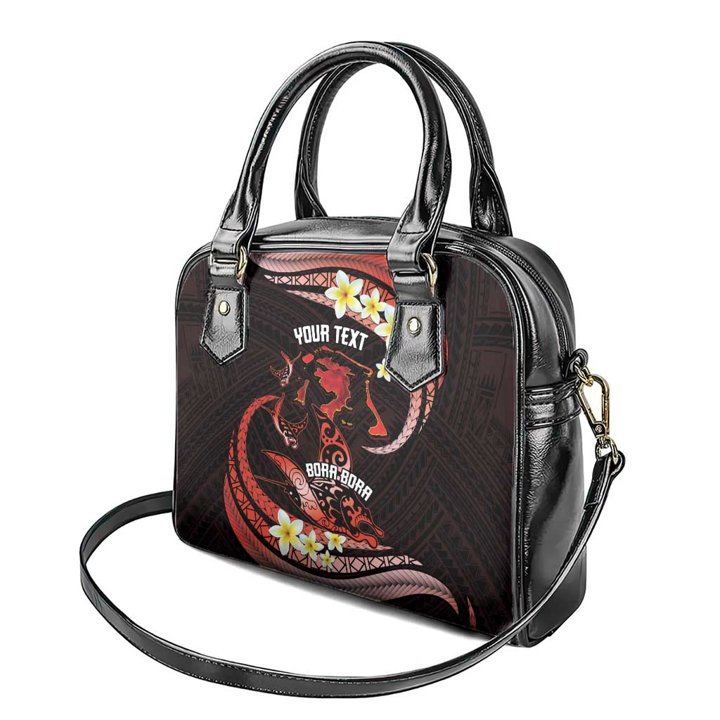Personalised Tahiti Bora Bora Shoulder Handbag Manta Rays With Polynesian Plumeria