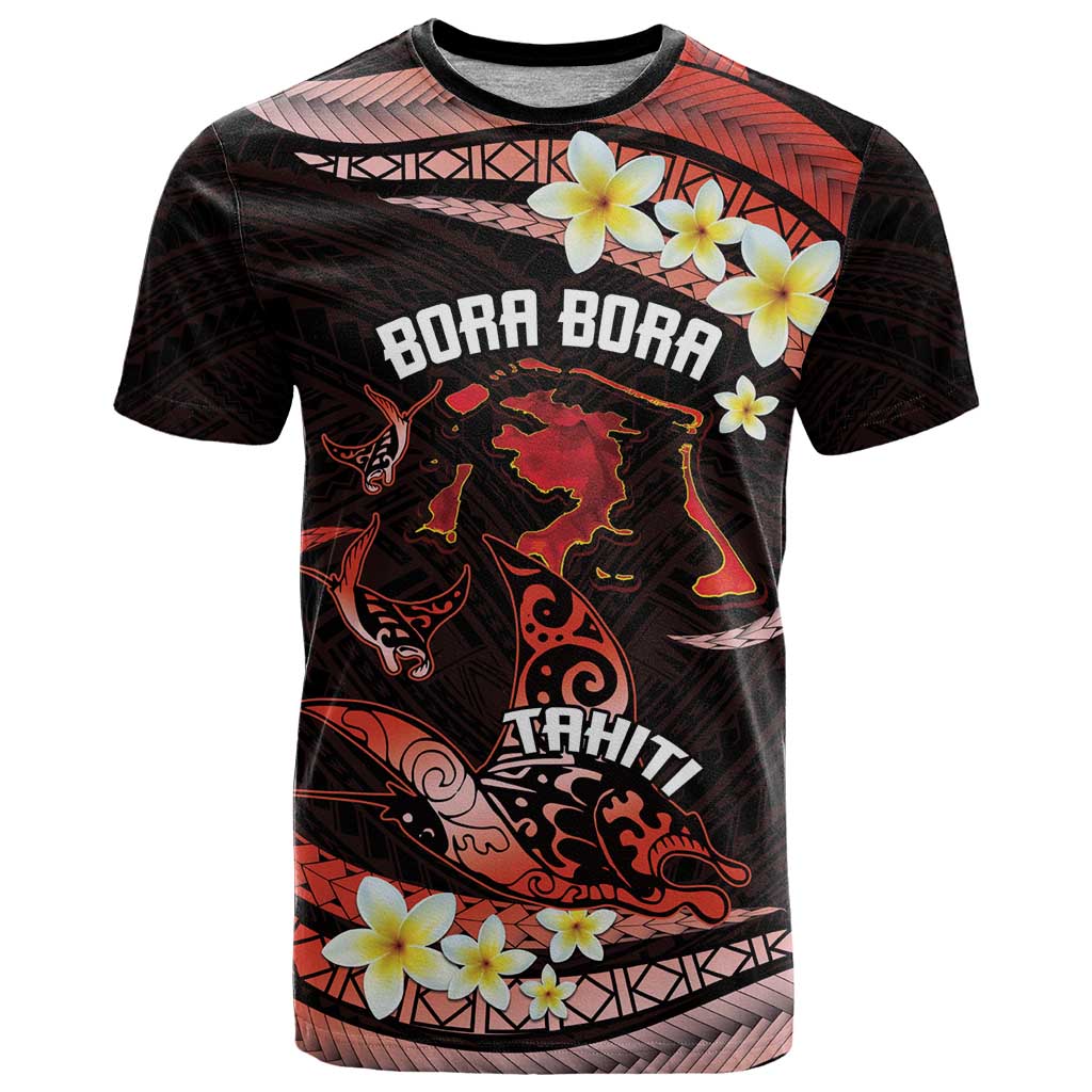 Personalised Tahiti Bora Bora T Shirt Manta Rays With Polynesian Plumeria