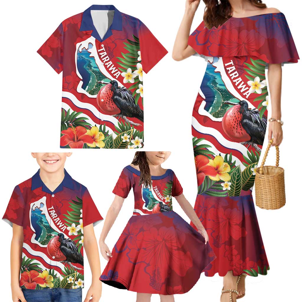 Personalised Kiribati Tarawa Atoll Family Matching Mermaid Dress and Hawaiian Shirt Frigate Bird With Map Tropical Style