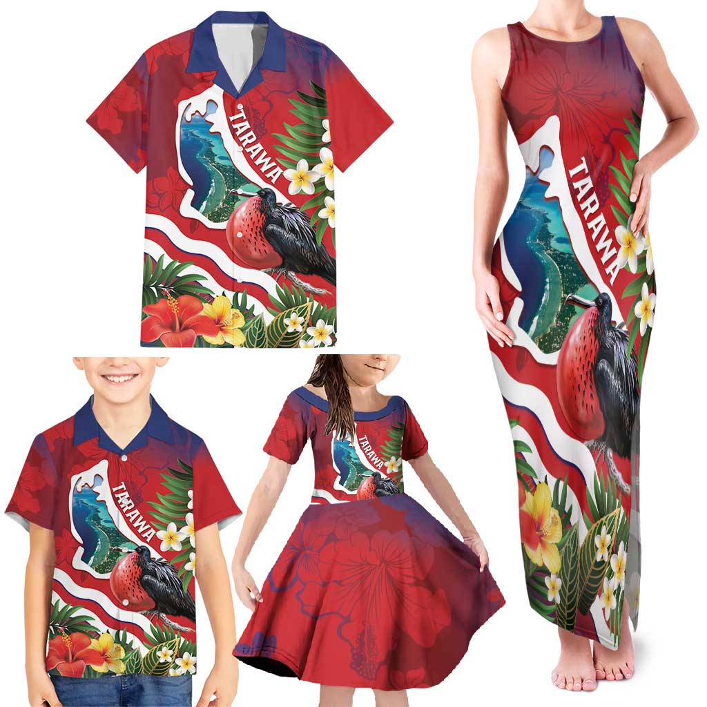 Personalised Kiribati Tarawa Atoll Family Matching Tank Maxi Dress and Hawaiian Shirt Frigate Bird With Map Tropical Style